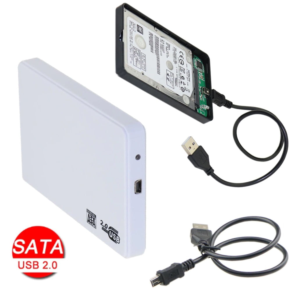 Case Disco Duro Externo Sata 2.5"" Usb 2.0 Presión - Blanco