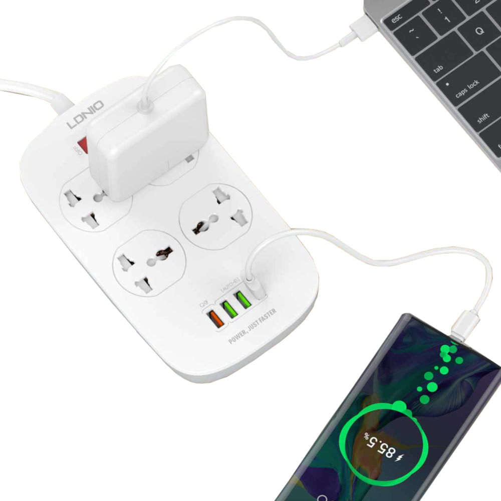 Supresor De Picos Extensión SC4407 LDNIO 4 Tomas Universales 4 USB 3.0A