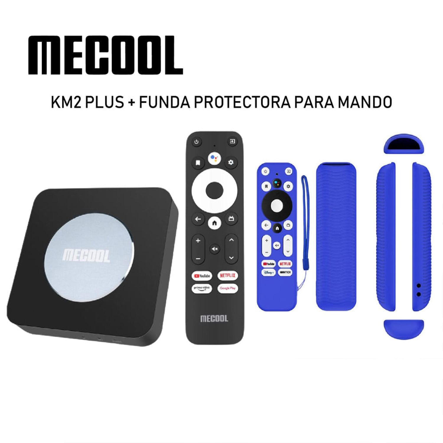 Mecool KM2 Plus Android TV 11 + Funda azul protectora para mando