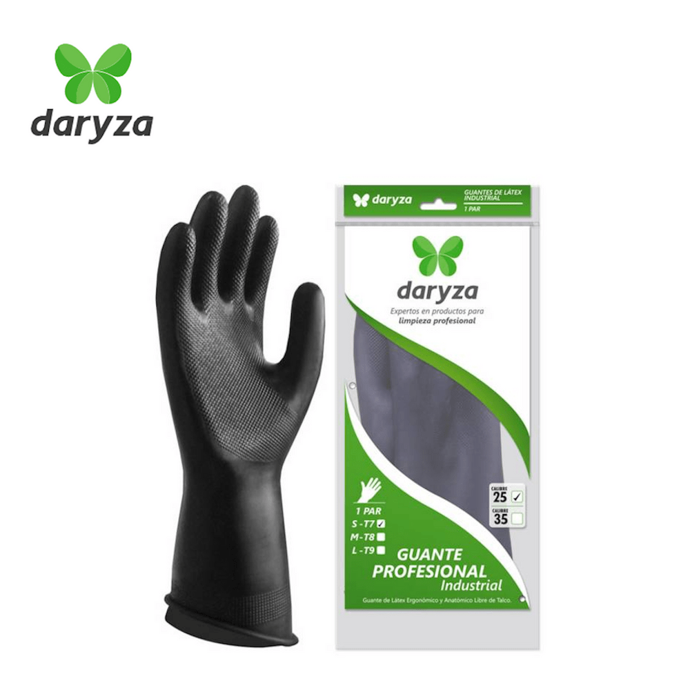 Guante Profesional Daryza Talla S Calibre 25 Látex Trabajo Pesado Negro