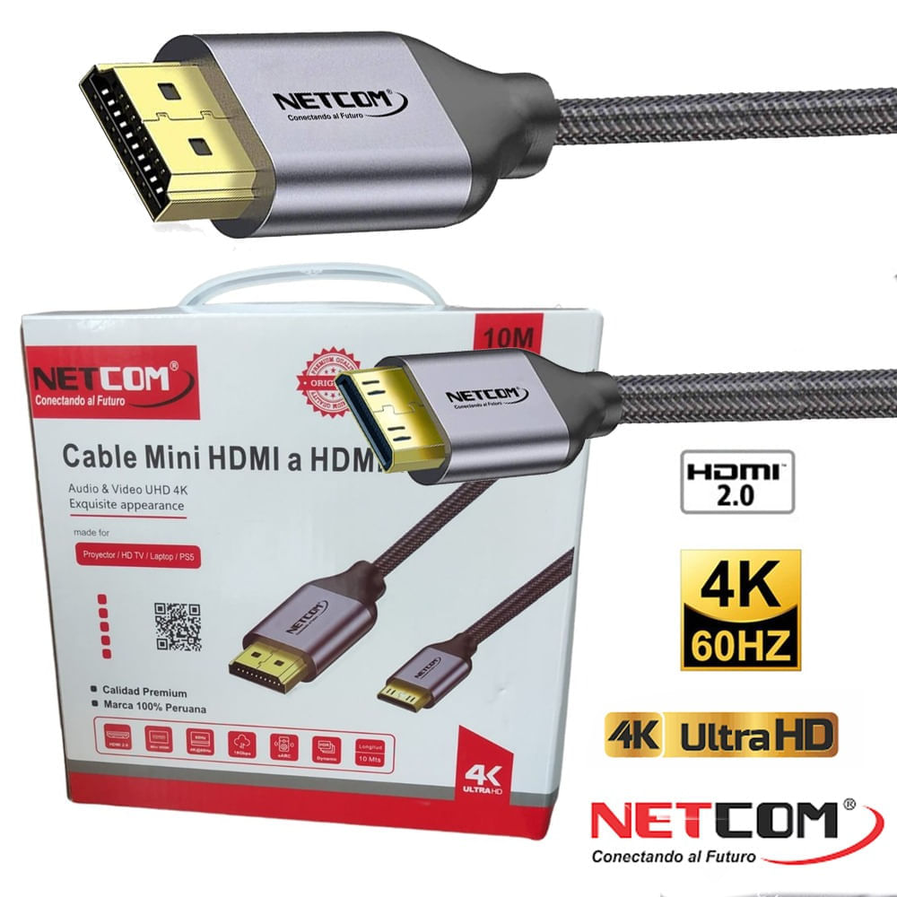 Cable Mini Hdmi a Hdmi 10 Metros NETCOM 4K 60 Hz ULTRA HD eARC