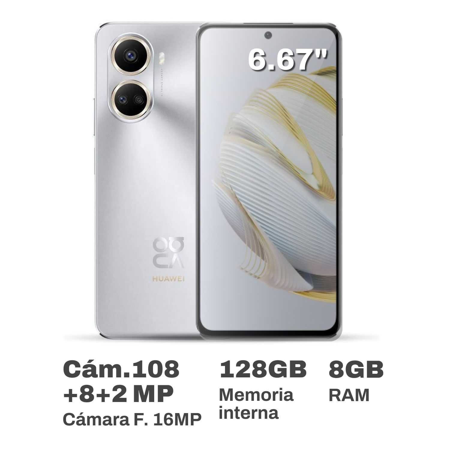 Celular Huawei Nova 10 SE 6.67"" 8GB RAM 128GB Silver