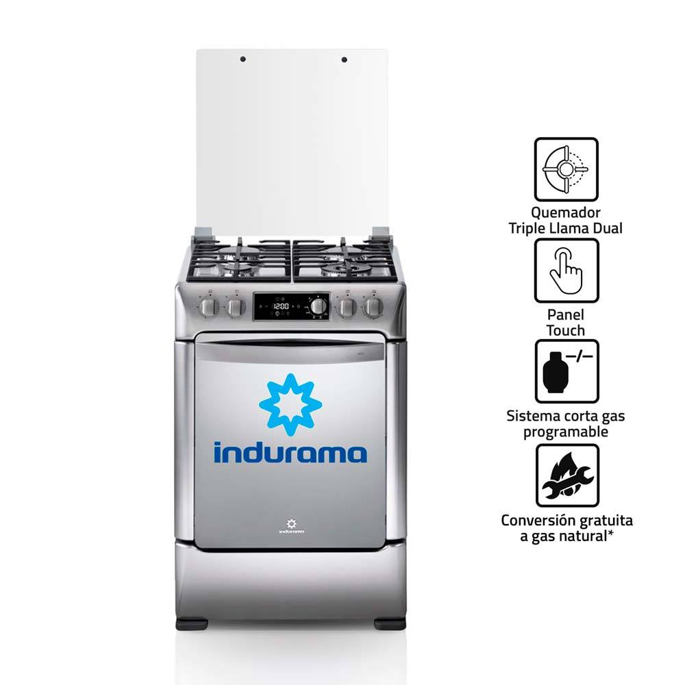 Cocina de Pie Indurama Ibiza Zafiro a Gas 4 Quemadores Grill Gris