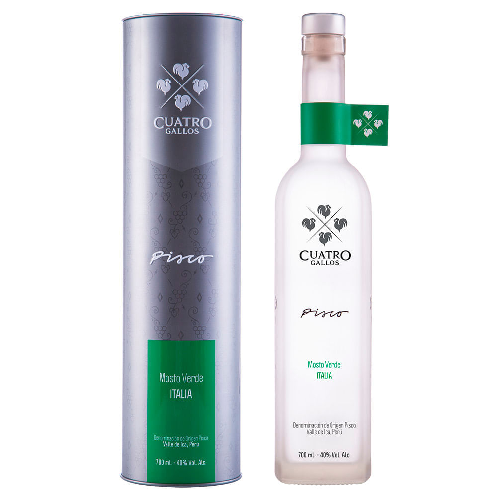 Pisco CUATRO GALLOS Mosto Verde Italia Botella 700ml