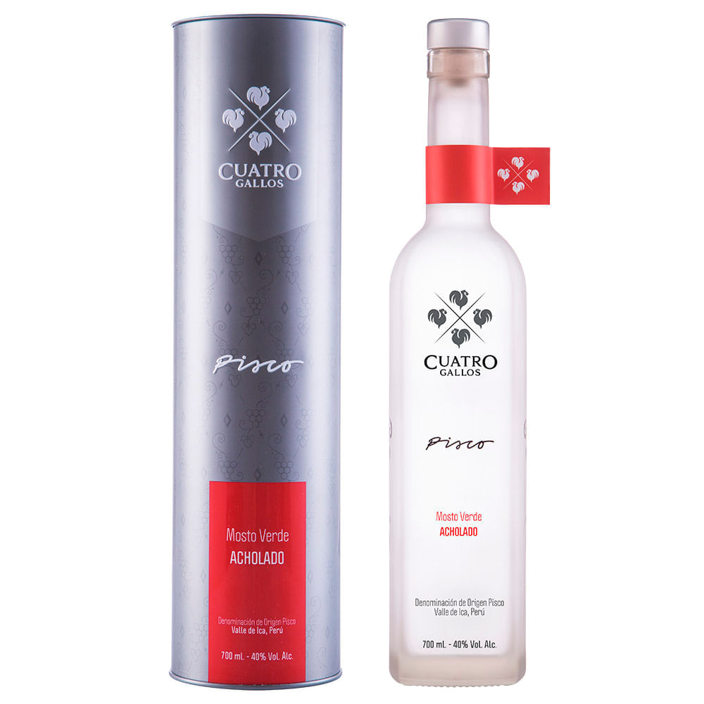 Pisco CUATRO GALLOS Mosto Verde Acholado Botella 700ml