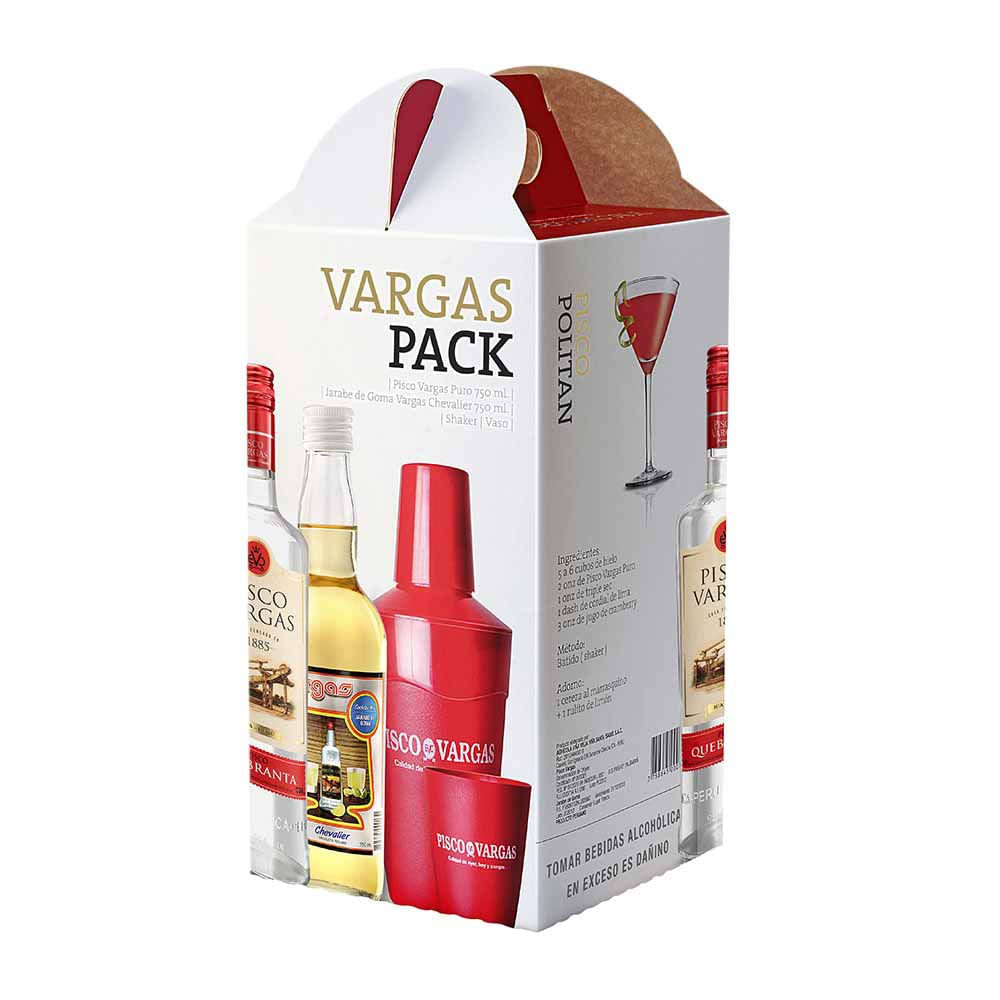Pack Pisco VARGAS Pisco Quebranta Botella 750ml + Jarabe de Goma + Vaso + Shaker