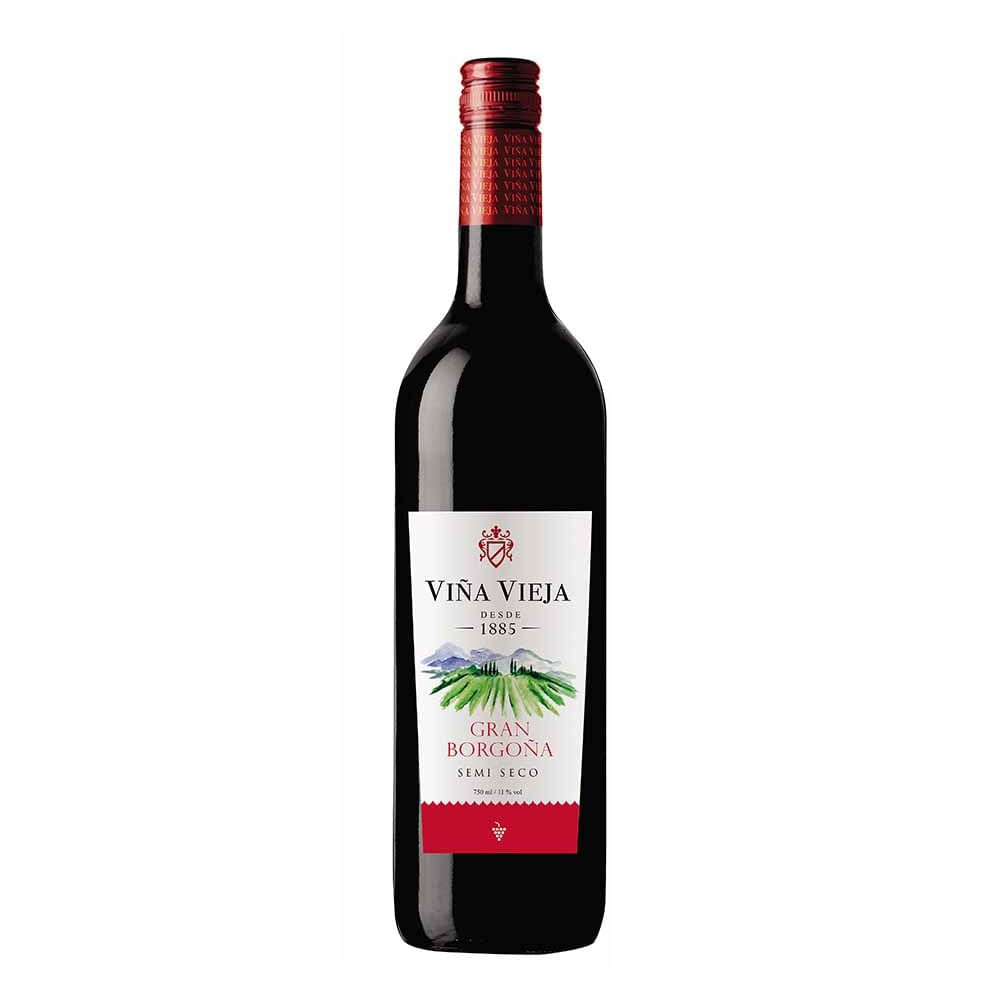 Vino Tinto VIÑA VIEJA Borgoña Semi Seco Botella 750ml Paquete 2un