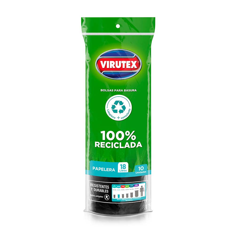 Bolsa de basura Rollo Negra 18 litros x 10 unidades Virutex