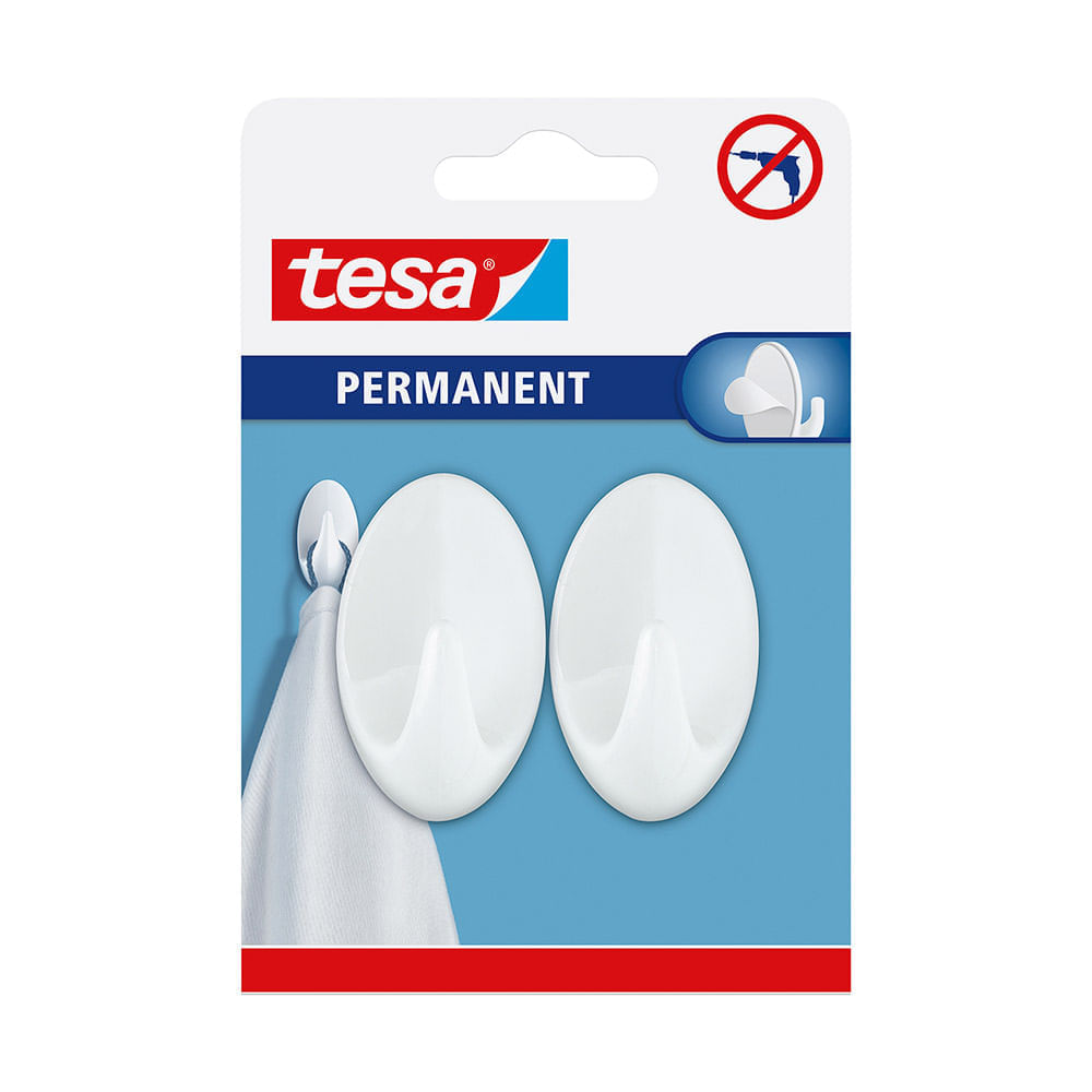 Gancho Permanente Ovalado L Plástico Tesa Transparente x2u