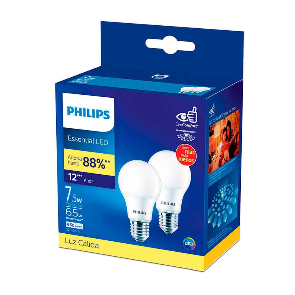 Foco LED Essential 7.5W E27 Luz Cálida Pack x2