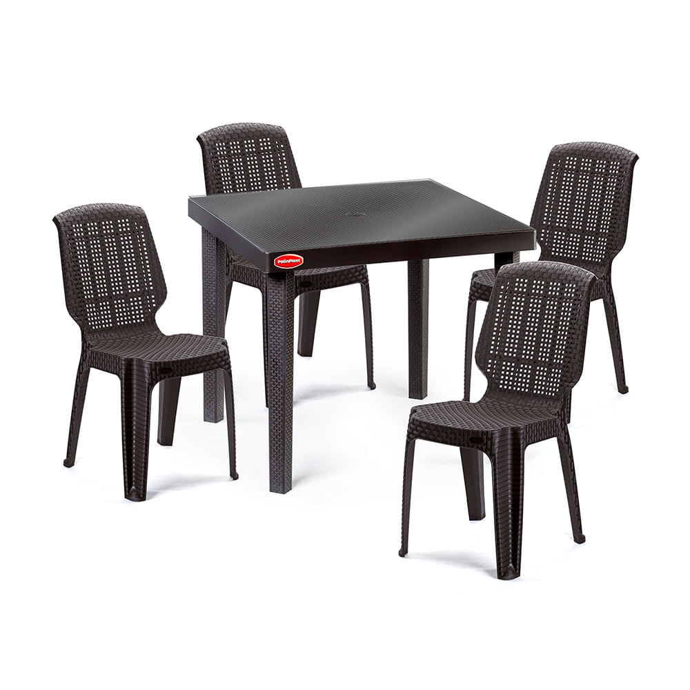 Juego de Comedor de Terraza Ratán 4 Personas Polinplast Juego de Comedor de Terraza Ratán 4 Personas Polinplast
