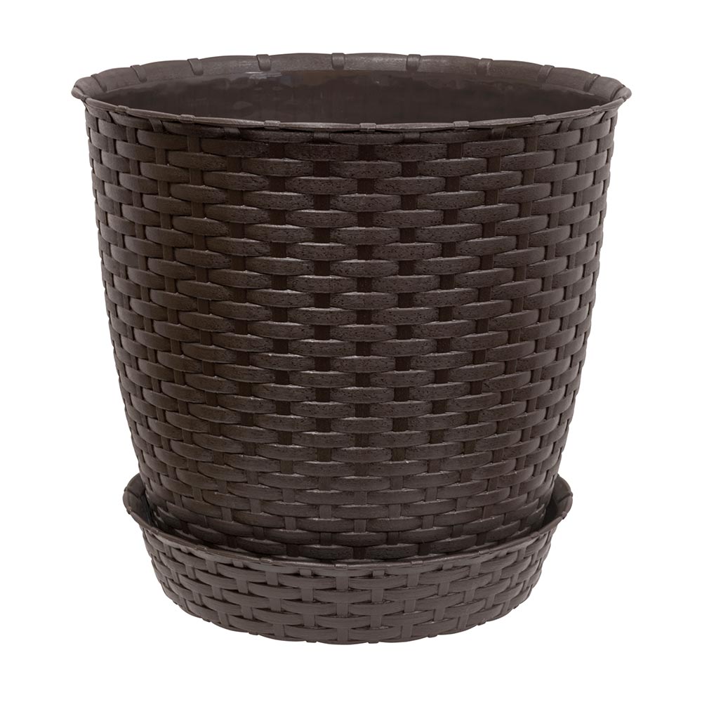 Maceta Redonda Diseño Ratán 29x27cm Reyplast Café Moro