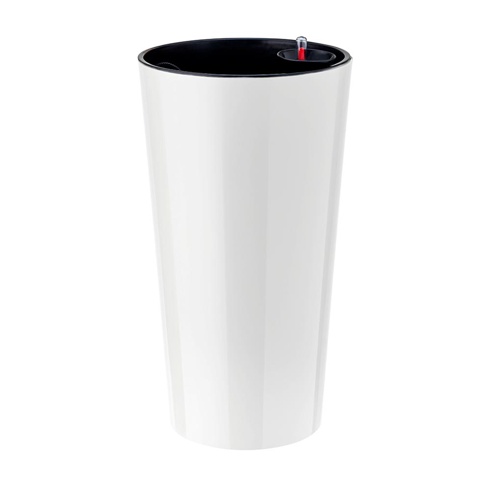 Maceta Redonda de Plástico con Sistema de Riego 26x46cm Blanco Reyplast