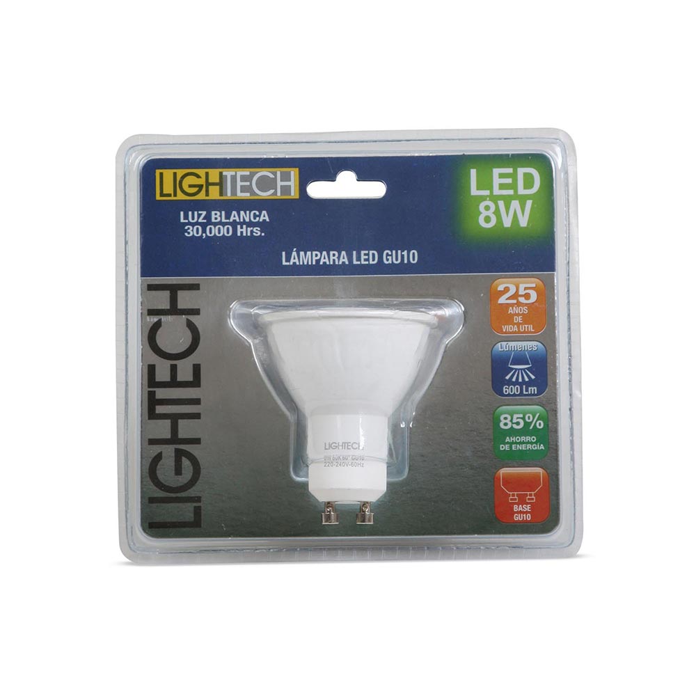 Foco LED Lightech Dicroico GU10 8W Luz Fría PVC Blanco de 600 lm