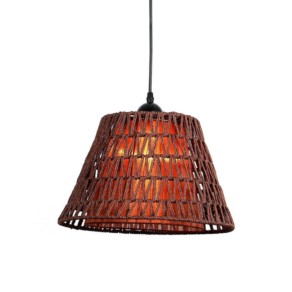 Lámpara Colgante Ratán Doble Pantalla Cónica Orange