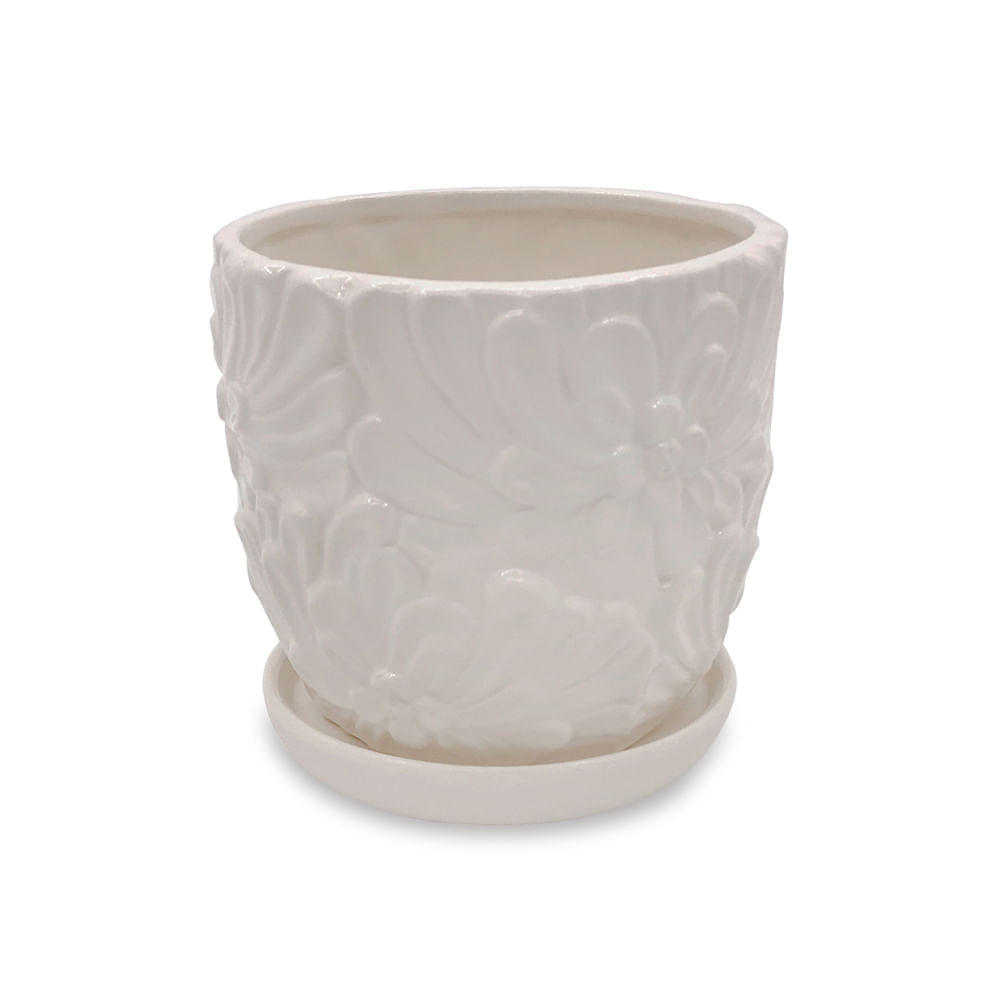 Maceta Circular Cheri Orange 15.6x15cm Blanca con Plato