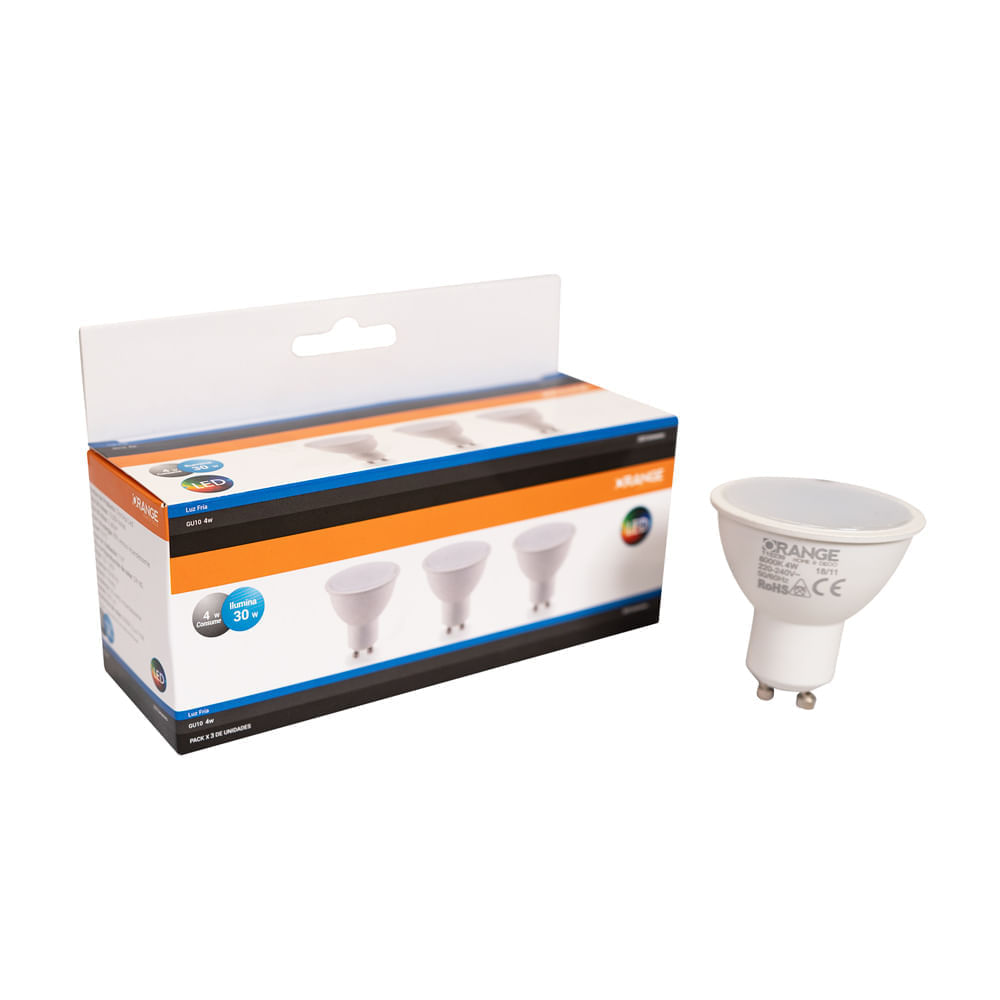Dicroico LED Orange GU10 4W Luz Fría x 3 unidades