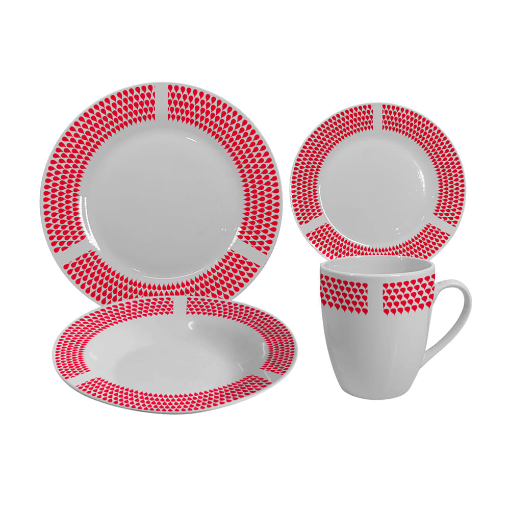 Set de Vajilla Porcelana Orange Modelo 16 piezas Mod Decal Lluvia Blanco