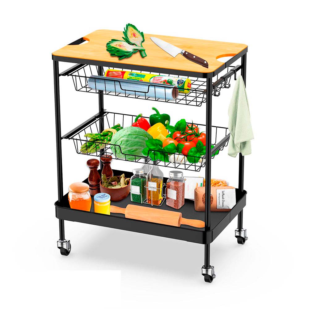 Carrito Organizador Hierro Orange con Cajón Negro de 4 Niveles