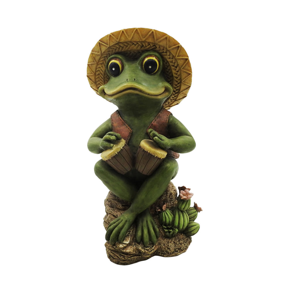 Adorno de Jardín Resina Sapo con Bongos 30cm Orange
