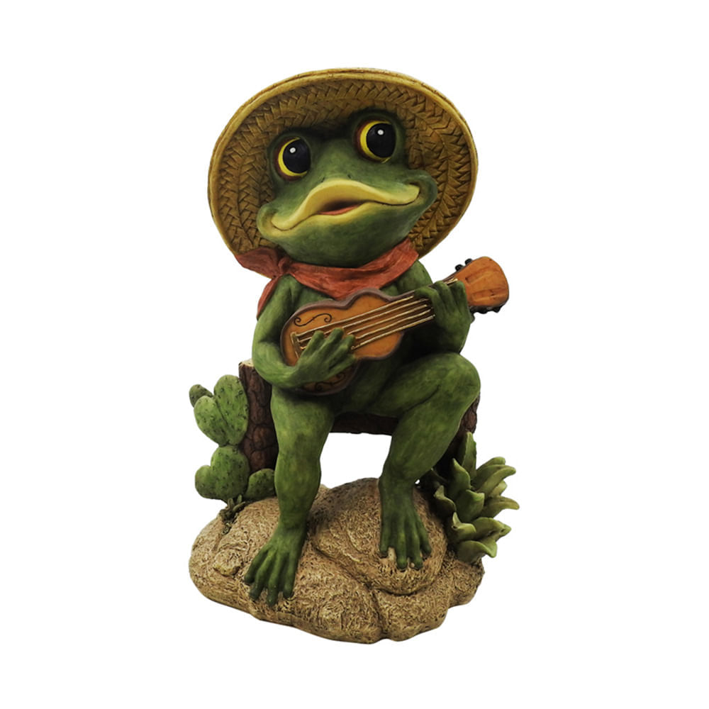 Adorno de Jardín Resina Sapo con Guitarra 30cm Modelo Orange