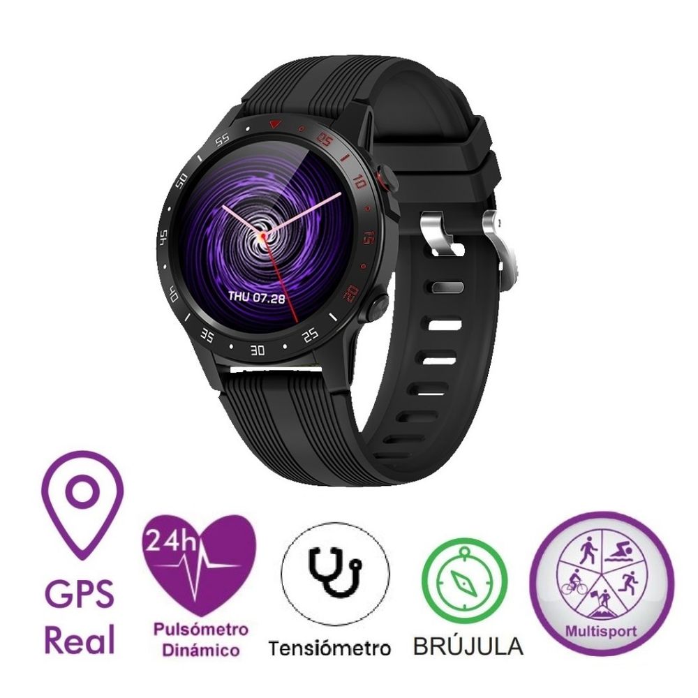 Smartwatch Leotec Multisport Gps Black Pulsómetro Tensiómetro