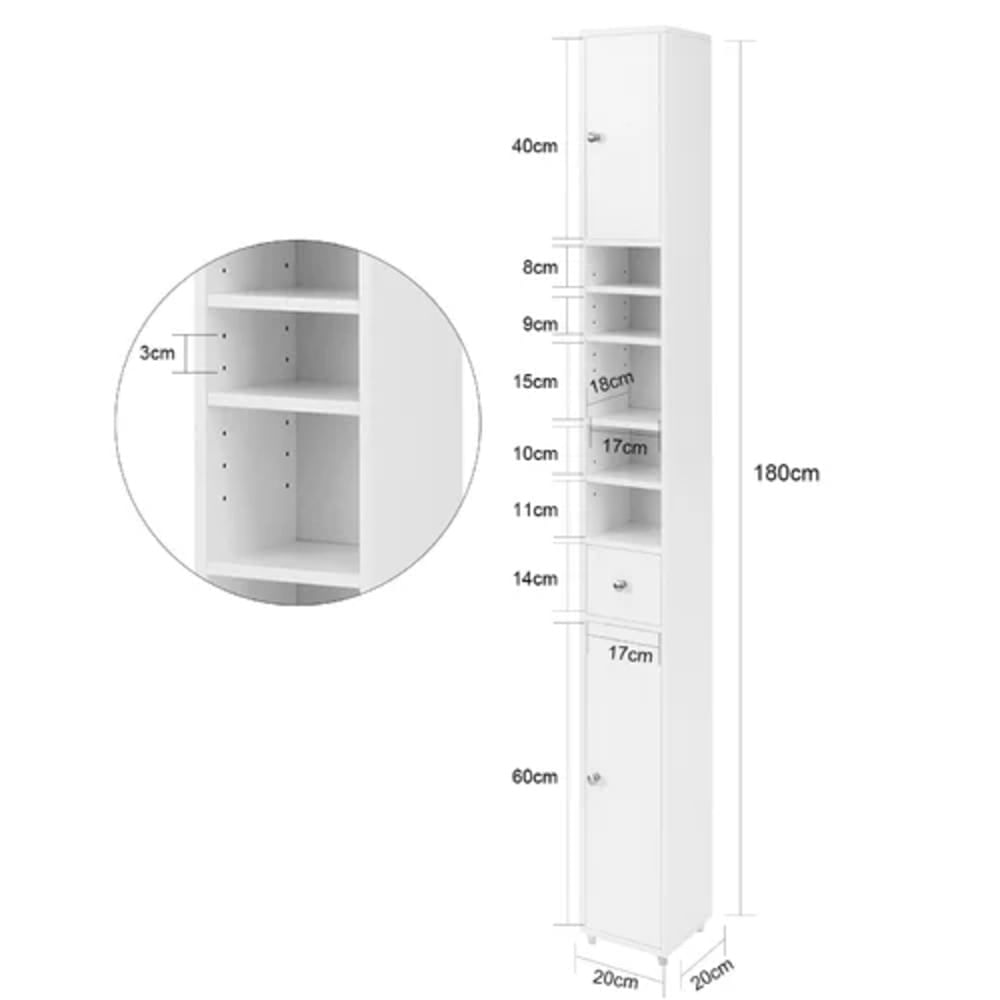 Mueble de Baño Organizador Blanco 180cm Alto