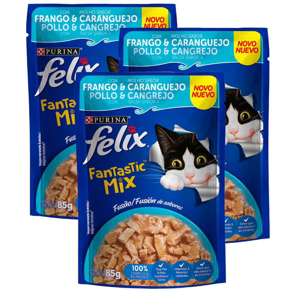 Pack Comida para Gatos FELIX Adulto Pollo y Cangrejo 85g Doypack 3un -  Oechsle