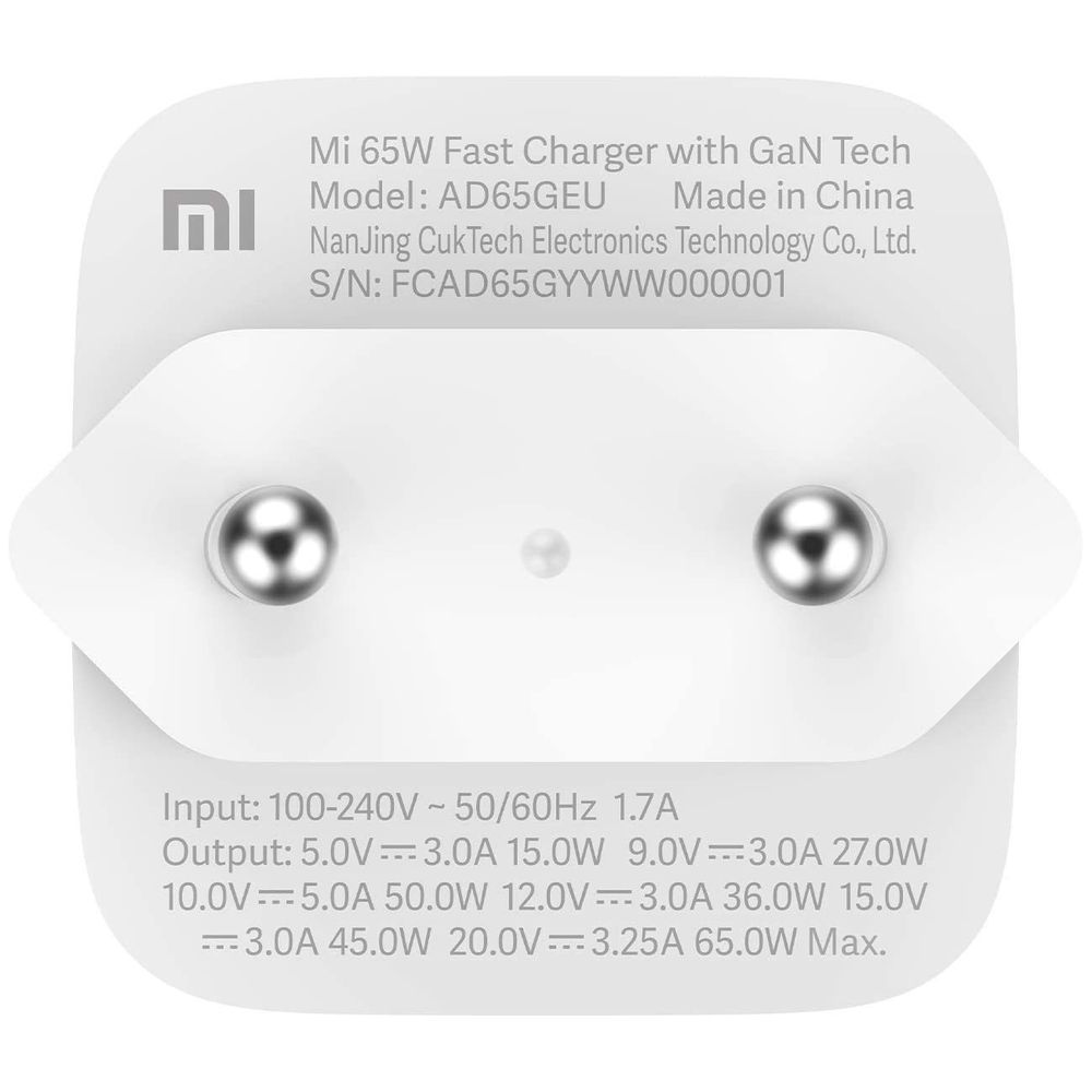 Cargador y cable Xiaomi 65W GaN Charger (Tipo-A + Tipo-C) - Promart