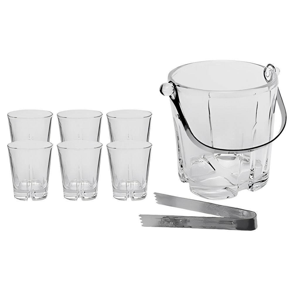 Hielera de Vidrio Set de 7 Pcs Hielera + 6 vasos