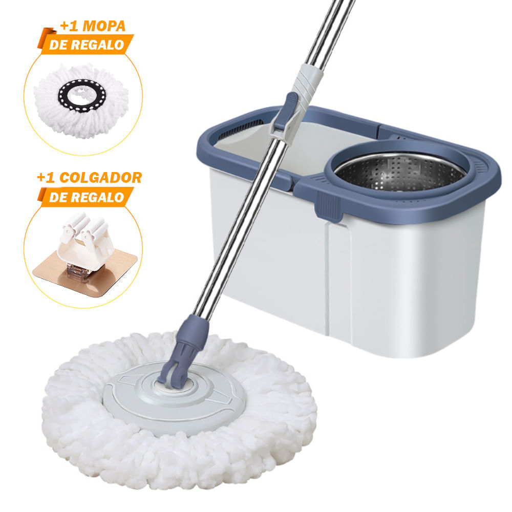 Balde Escurridor Trapeador Giratorio Automático Cuadrado Azul 72V y Colgador de Regalo