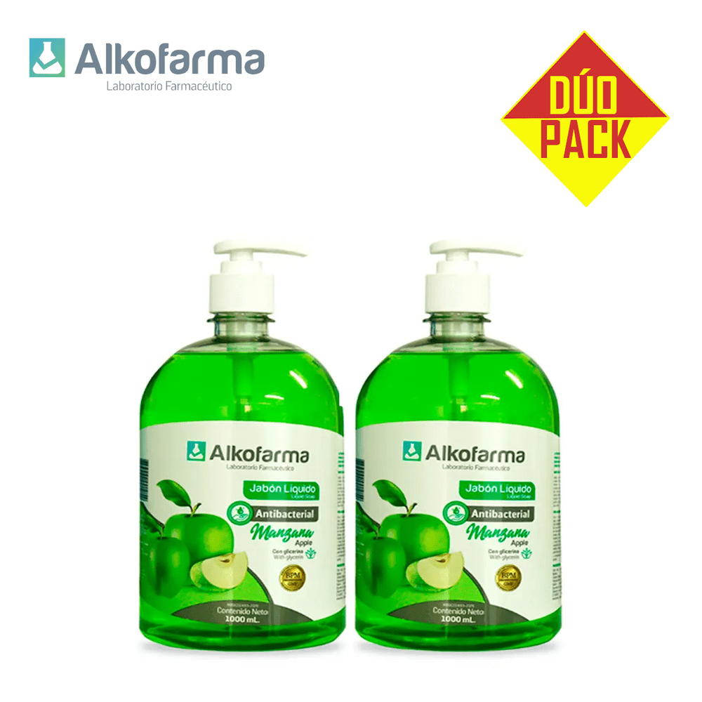 Jabón Líquido Antibacterial Alkofarma Litro Manzana Dúo Pack