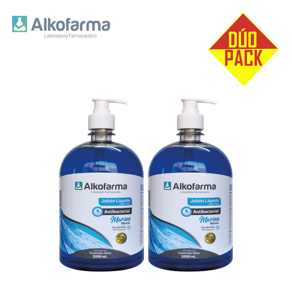 Jabón Líquido Antibacterial Alkofarma Litro Marino Dúo Pack