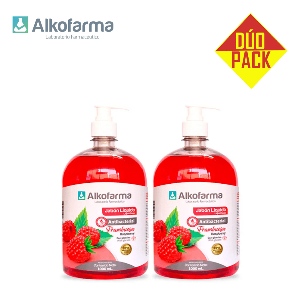 Jabón Líquido Antibacterial Alkofarma Litro Frambuesa Dúo Pack