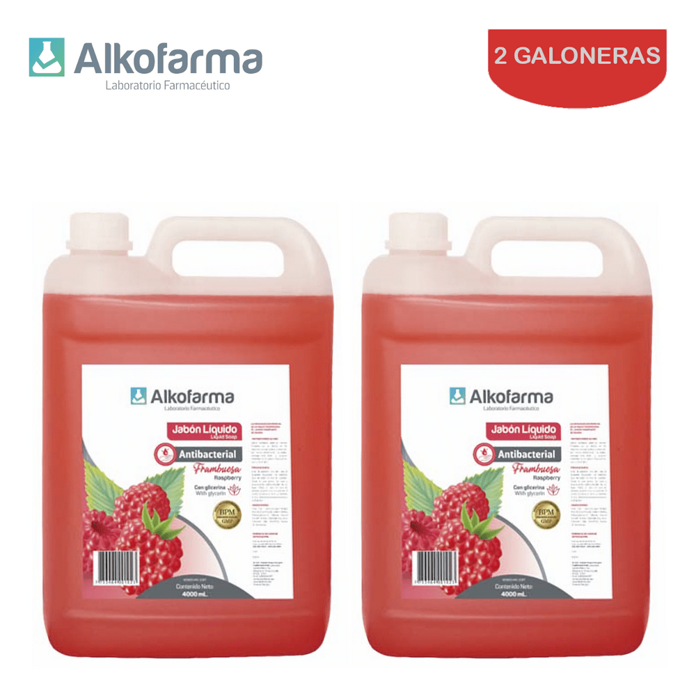 Jabón Líquido Antibacterial Alkofarma Galón 4 litros Frambuesa Pack 2 galoneras