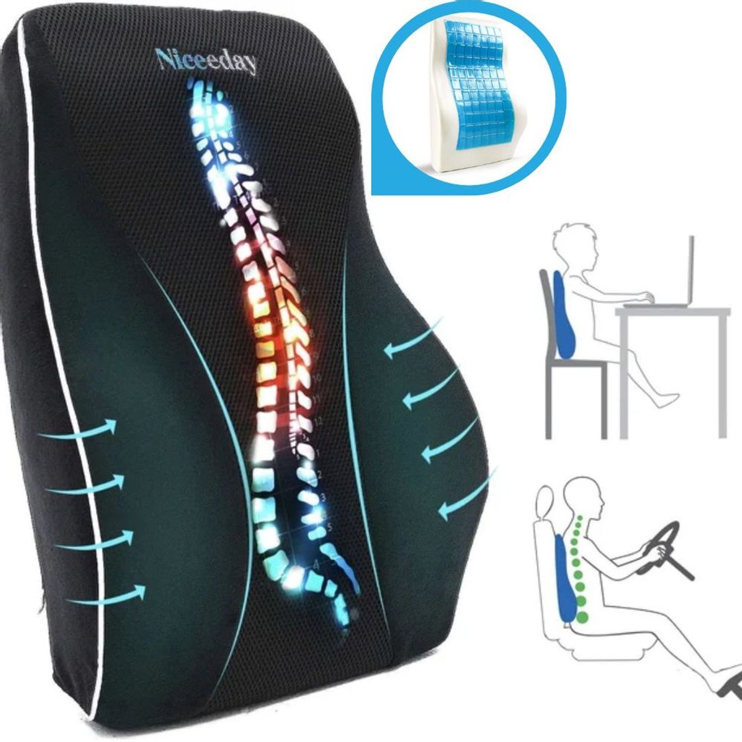 Cojin Gel/Espuma Lumbar Viscoelastico 