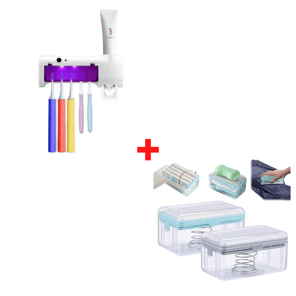 Combo Esterilizador de Cepillos de Dientes + Jabonera con Rodillo 2 en 1