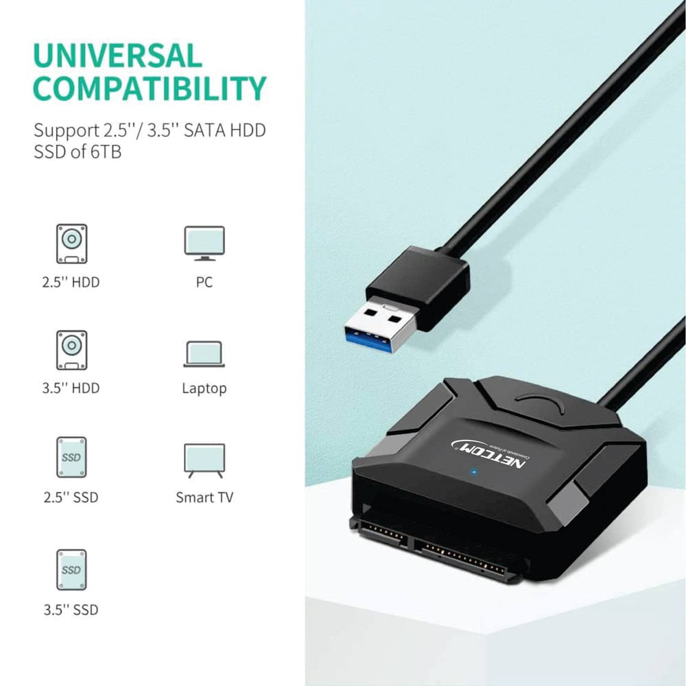 Adaptador Cable USB 3.0 a Sata Ssd Disco Duro 2.5 3.5 Soporta 16TB Netcom