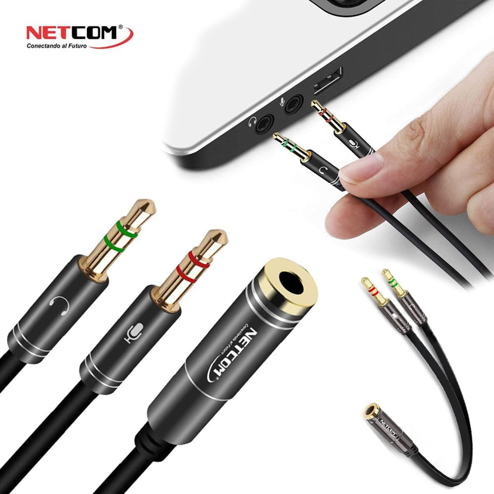 Cable De 2 Plug 3.5mm Estéreo a Jack 3.5mm Trrs - 252-143 Netcom Negro