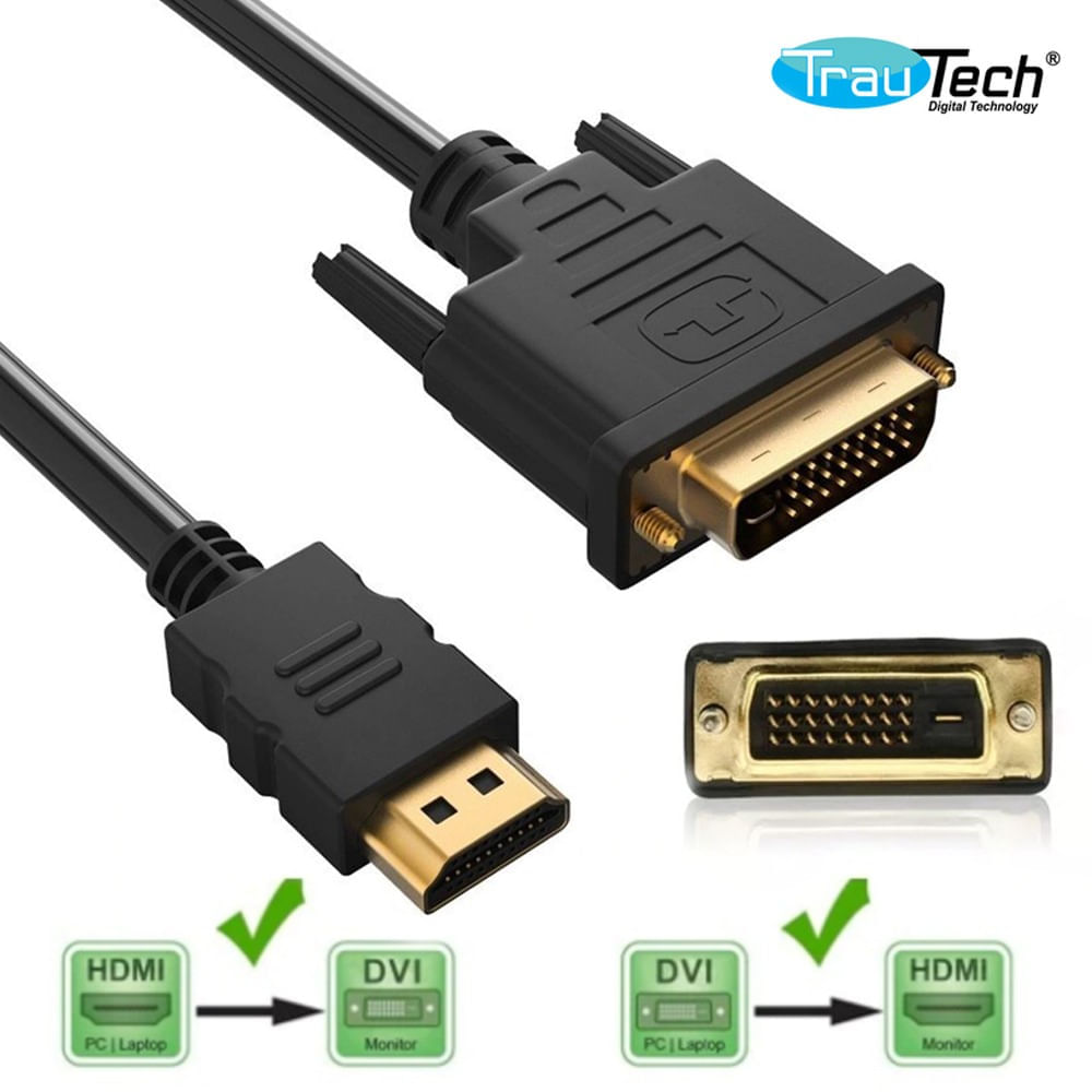 Cable Dvi 24+1 a Hdmi PVC 3 Metros TRAUTECH 24+1 Pines BIDIRECCIONAL