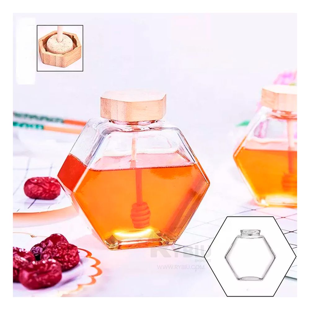 Tarro de Miel de Vidrio Hexagonal 380 ML