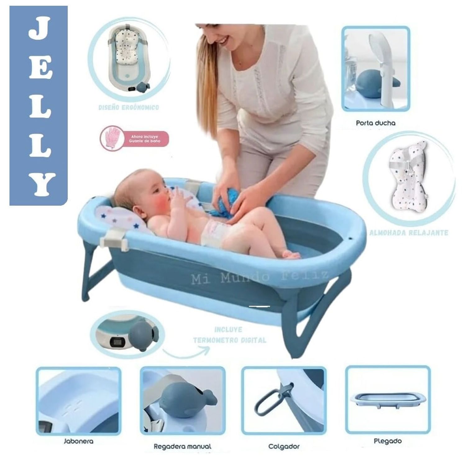 Bañera Plegable com termometro Baby Kits Jelly Azul