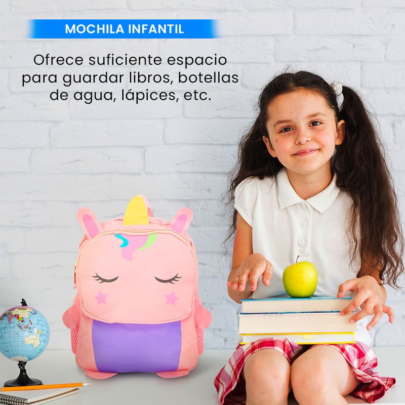 Mochila Escolar Infantil para Niños Unicornio Celeste - Niña 616M