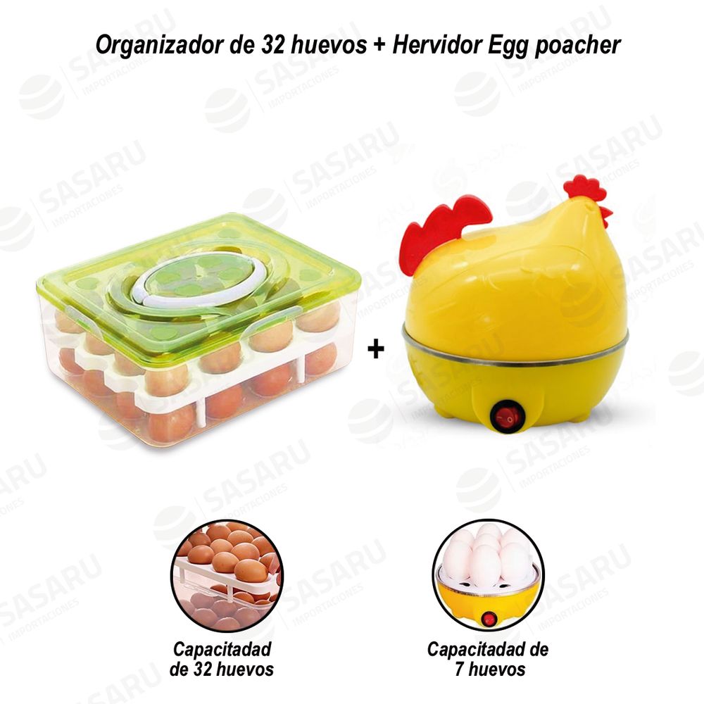 Combo Desayuno: Egg Poacher + Bandeja Organizadora de 32 Huevos