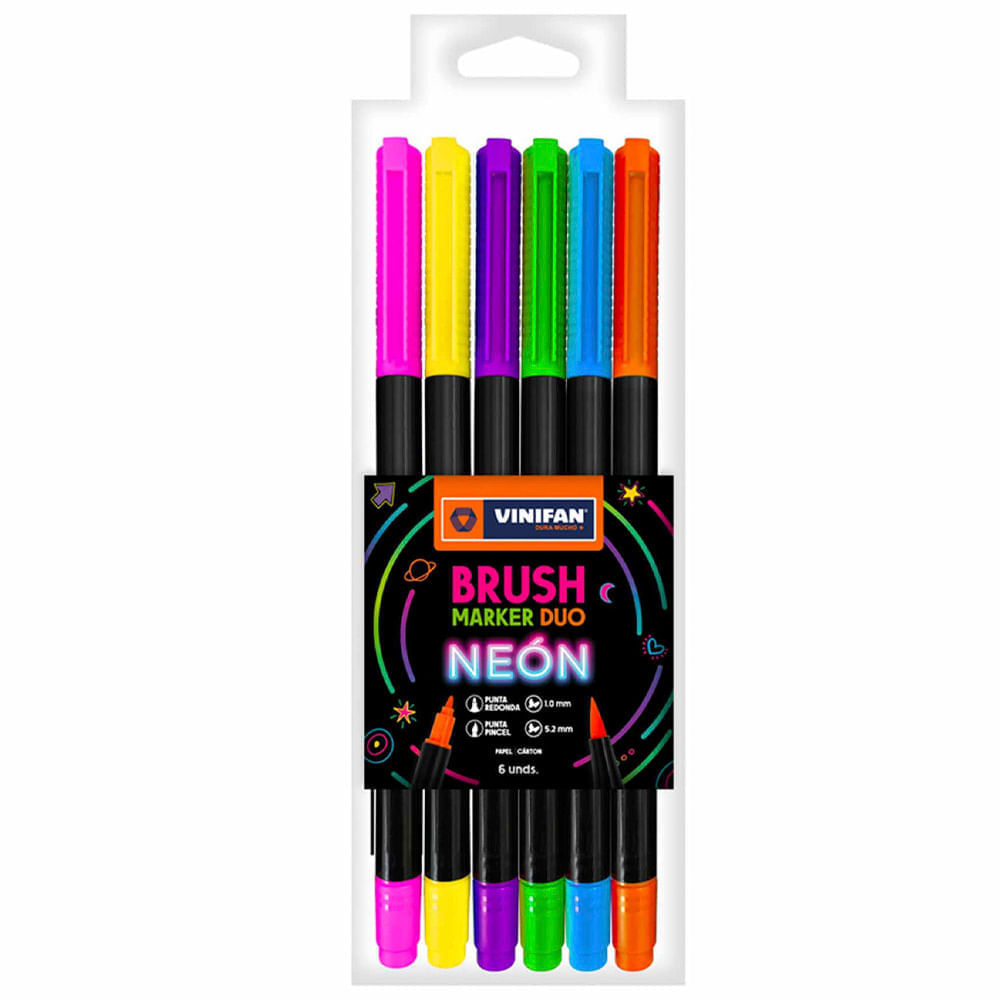 Marcador VINIFAN Brush Colores Neón Estuche 6un