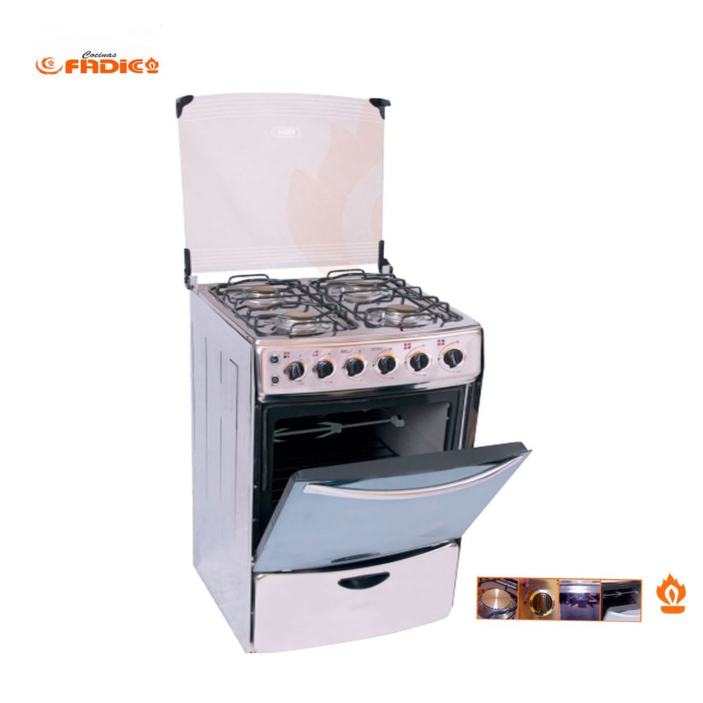 Cocina Fadic con Tapa de Vidrio y Horno Alheli 4H -Gris