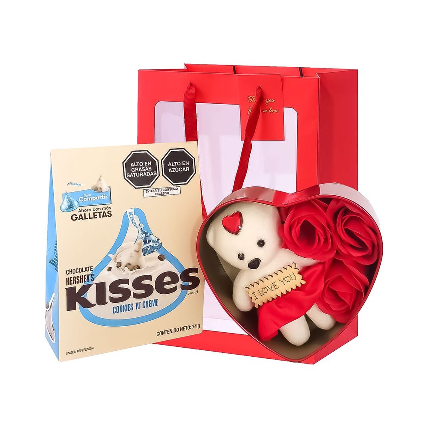 Box Regalo San Valentín Caja Corazón con Peluche y Chocolates