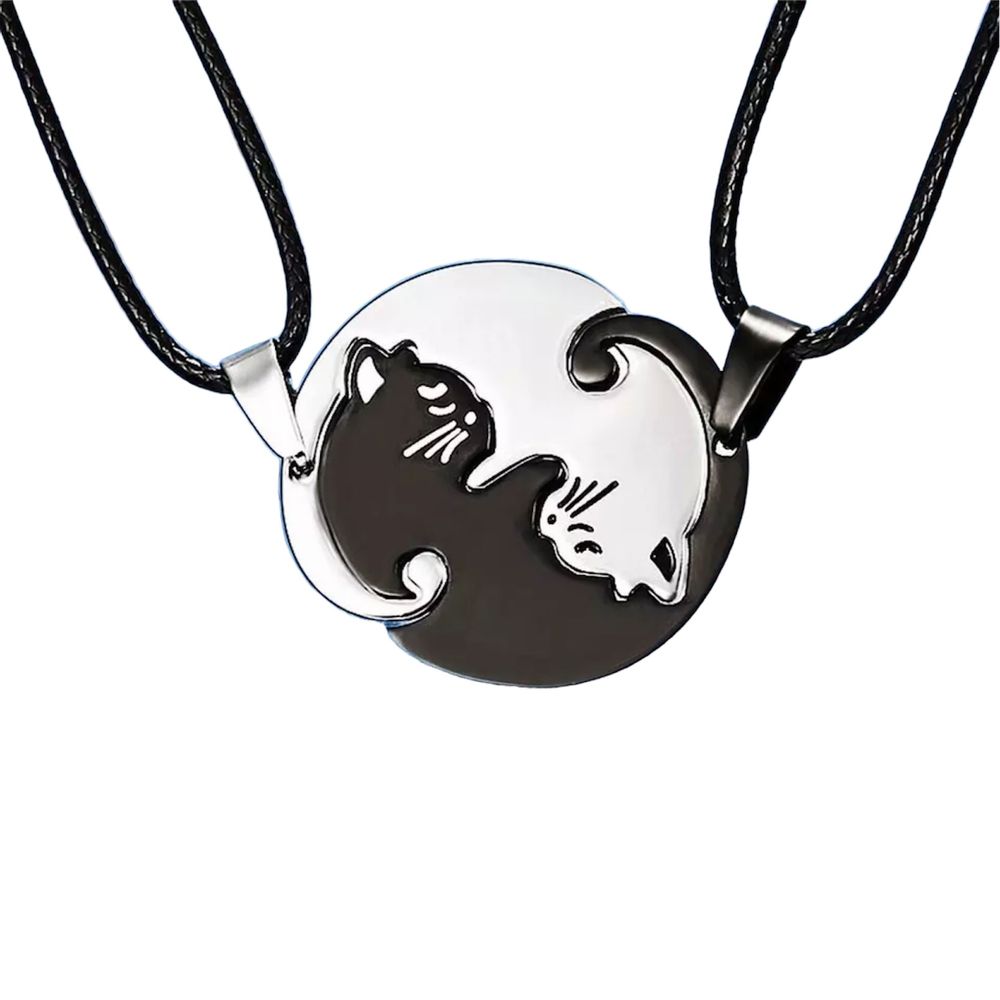 Collar Gato Ying Yang Negro y Plateado