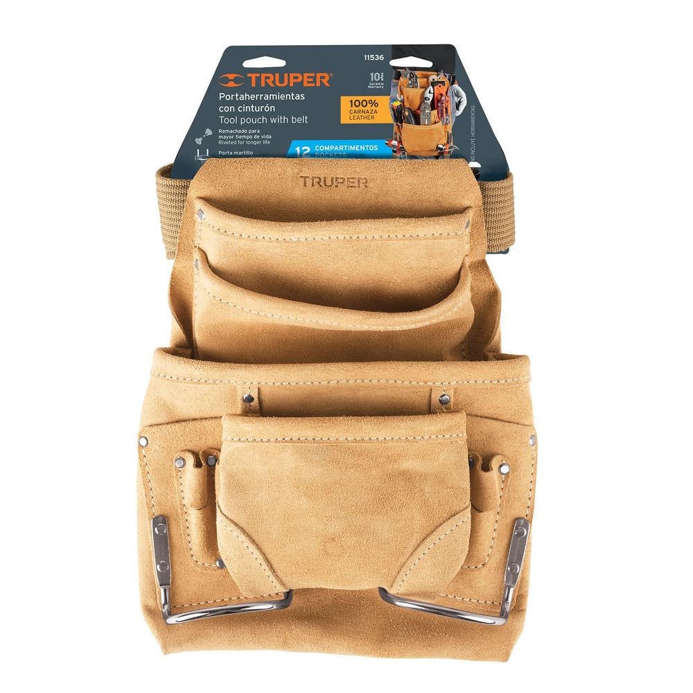 Cinturon Porta Herramientas de Carnaza 12 Compartimentos Truper