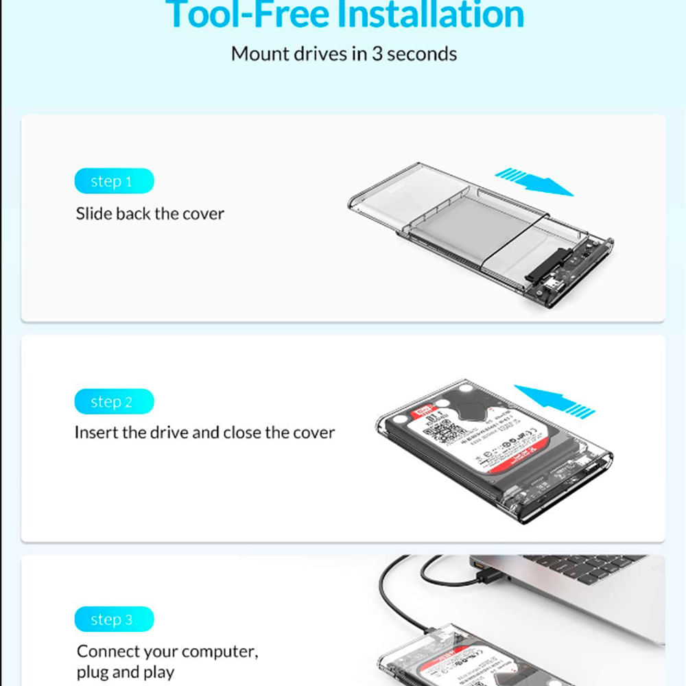 Case disco duro externo USB 3.0 adaptador laptop sata 2.5